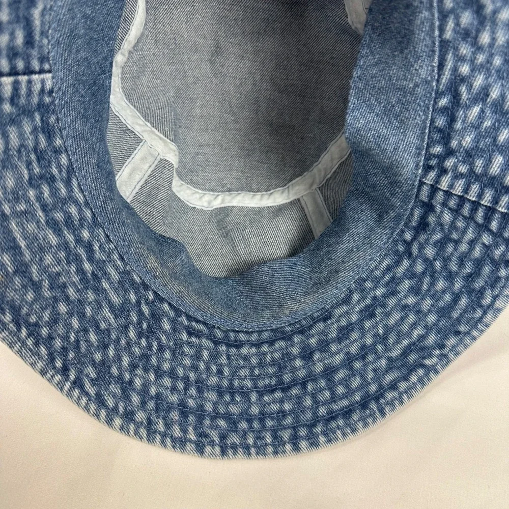 Alaska Denim Bucket Hat Womens S/M Blue Pink Embroidered Cotton Fahrenheit